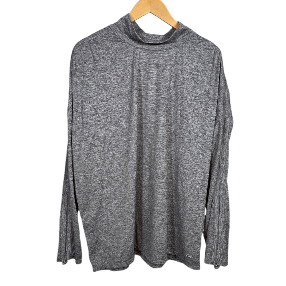 🆕️Zuda Gray Long Drawstring Sleeve Mockneck Active Top L